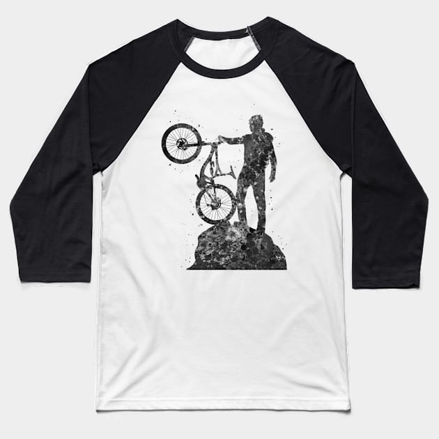 Downhill mountain biker black and white Baseball T-Shirt by Yahya Art